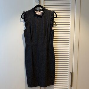 Rebecca Taylor Black Ruffle Sheath Midi Dress